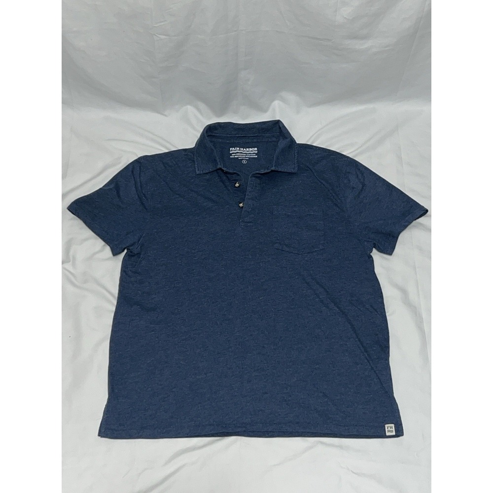 Fair Harbor Atlantic Polo Shirt Mens Large Dark Denim Blue Organic Cotton Blend